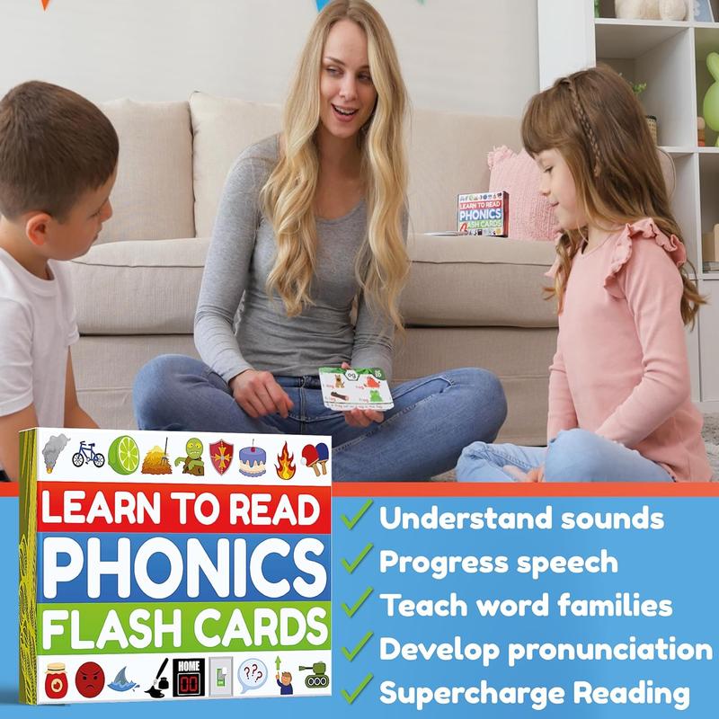 Phonics Flash Cards - Learn to Read in 20 Stages - Digraphs CVC Blends Long Vowel Sounds - Games for Kids Ages 4-8 Kindergarten First Second Grade Homeschool Educational Study Activity