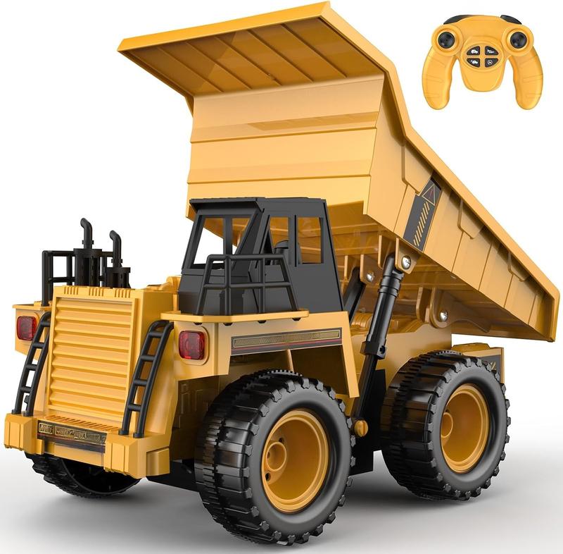 9 Channel Remote Control Dump Truck Toy with Lights and Sounds Effect, 1:18 RC Construction Vehicles Trucks Gift for Kids Boys and GirlsPackage Without Battery