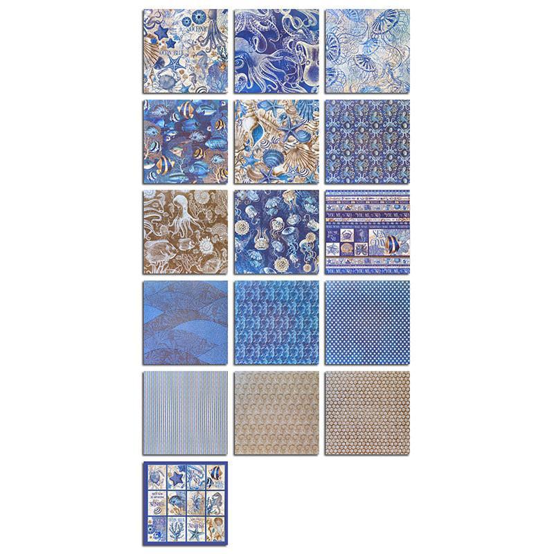 16sheets Marine Life Themed Vintage Material Paper, Retro Handbook Background Paper, DIY Decoration For Scrapbooking & Journal Making