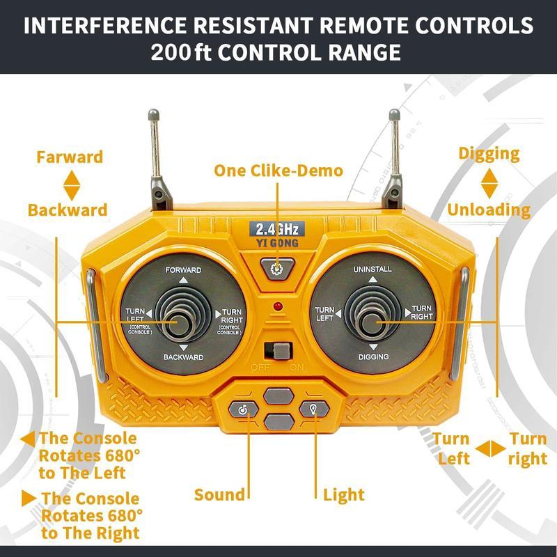 Remote control excavator toy with multi-channel joystick and strong alloy bucket, birthday and Christmas gift for boys and girls white memory training and observation remote control excavator