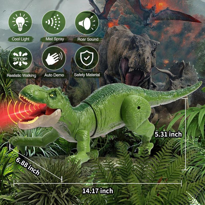 Remote Control Dinosaur Toys for Kids 3-5 4-7 8-12 Year Old, Electronic RC Robot Dinosaur with Spray & Light & Roar, Realistic Walking T-Rex Toys Birthday Gifts for Boys Girls(Green)