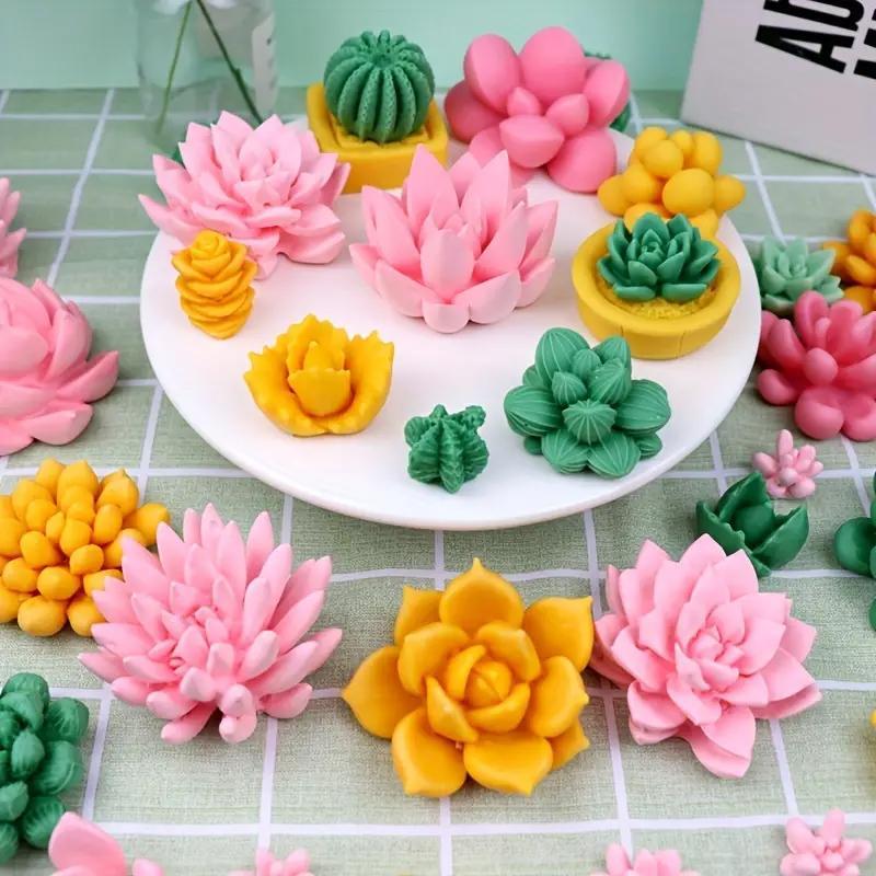 Succulent Plant Shaped Silicone Mold (9 Counts set), DIY Soap Making Mold Kit, Candle Making Molds, DIY Soap Making Tool for Home Use
