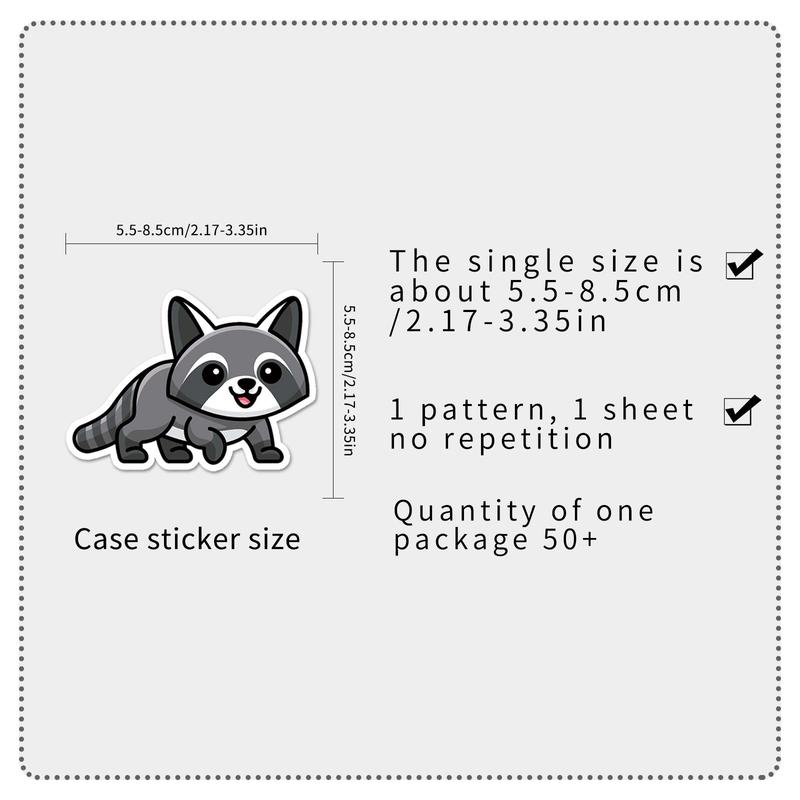 Cartoon Raccoon Sticker, 50pcs Scrapbooking & Journal Making Material Paper, PVC Waterproof DIY Decorative Sticker for Stationery Computer Water Bottle