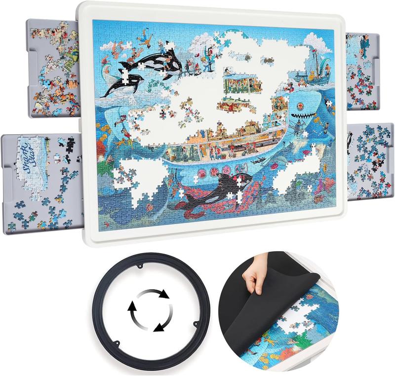 PLAYBODA 1500 Pieces Rotating Plastic Puzzle Board with Drawers and Cover, 35