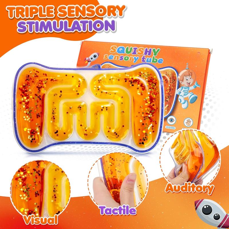 Kids' Squeeze Toys - Sensory tubes filled with colored gel, glitter, goodies bag filler for boys and girls, Kids' Toy prizes (9 