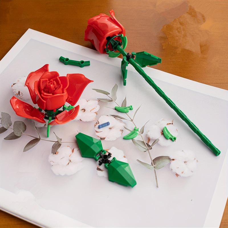 Artificial Rose Building Blocks, 3counts Artificial Flower Blocks Toy, Diy Rose Building Blocks, Home Decor, Birthday Gift, Gift Ideass