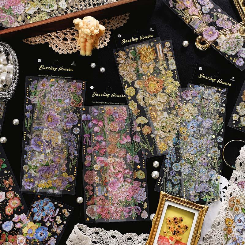 Floral Pattern Sticker, 12 Sheets Creative Self Adhesive Decorative Stickers, Diy Decals for Water Bottle, Laptop, Phone Case, Scrapbooking, Journal Making