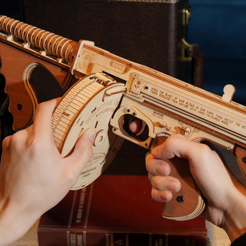 Robotime Rokr Thompson Submachine Gun Toy Building Set - Engaging 3D Wooden Puzzle with Detailed Design, Premium Quality LQB01 Submachine Gun
