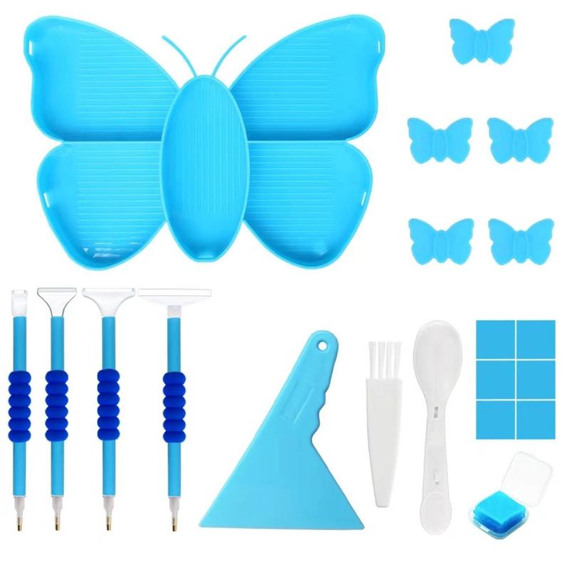 DIY Rhinestones Arts Colorful Painting Tool Set, 1 Set Colorful Painting Storage Tray & Painting Pen & Brush & Scraper & Wax, Butterfly Sieve Drill Disk Tool Set
