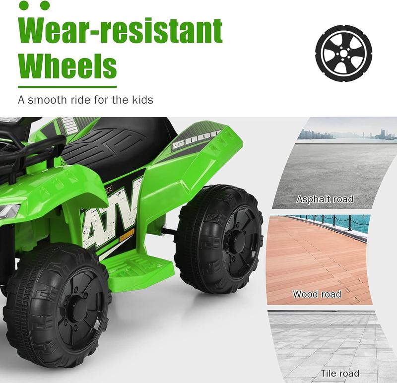 [ShopTab] costzon 6V Electric Kids ATV Quad, Battery Powered Electric Vehicle w Storage Basket, Headlight, Foot Pedal, Wear-Resistant Wheels
