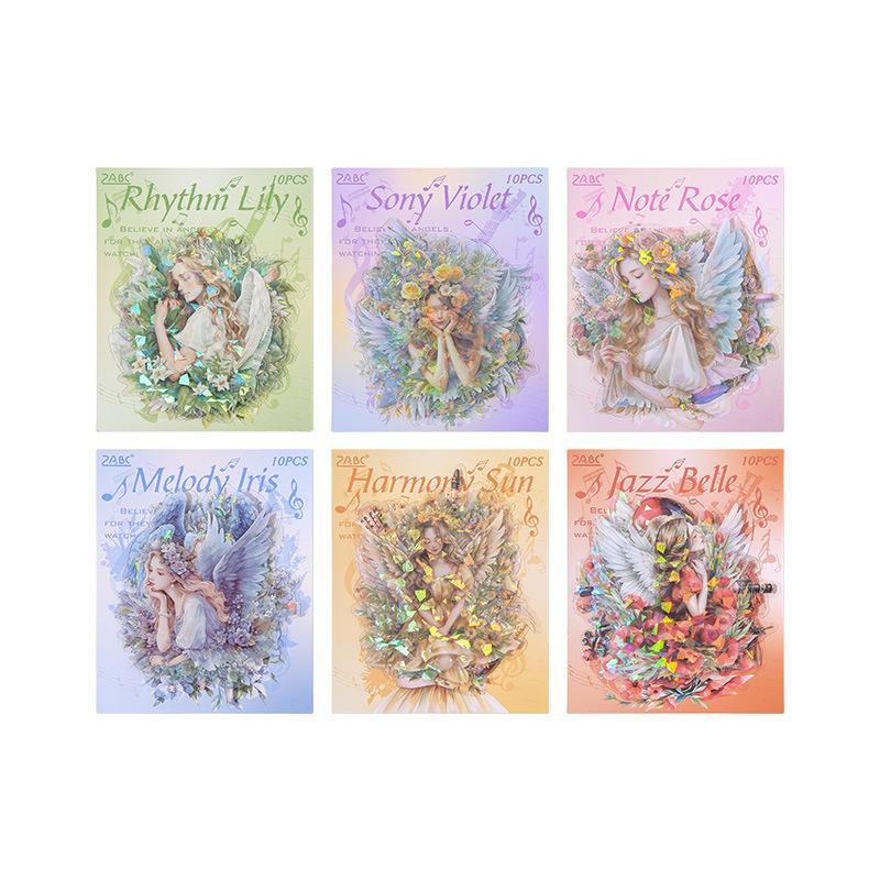 Flower Fairy Series Laser Light Sticker, 10pcs pack Waterproof PET Sticker, DIY Decorative Sticker for Scrapbooking, Journaling, Gift Wrapping