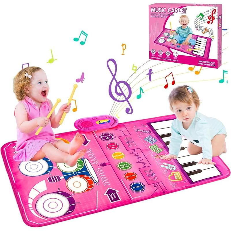 Piano Mat Kids Toys,2 in 1 Kids Music Mat with Keyboard & Drum, Early Educational Musical Toys First Birthday Gifts for 1 2 Year Old Girls & Boys