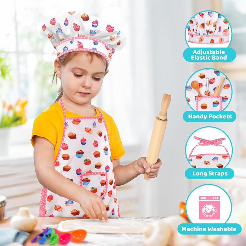 Birthday Gifts for 3-8 Year Old Girls Cute Stuff Apron for Girls Kids Cooking Sets Toddler Toys Kids Chef Hat and Apron