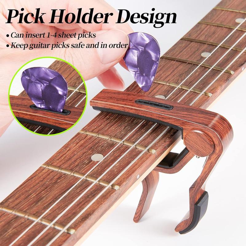Capo Guitar Capo for Acoustic Electric Guitar Ukulele - 2 Pack Guitar Kapo Clip Clamp with Picks Holder