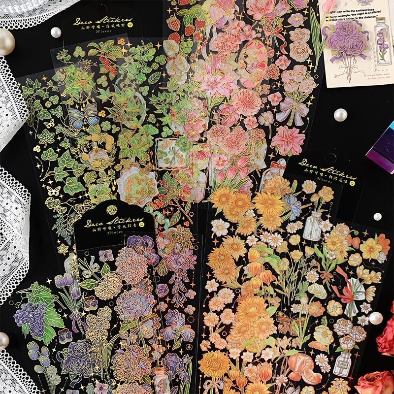 12sheets Retro Floral Pattern Stickers, Waterproof Self-adhesive Transparent Stickers, Office Supplies For Scrapbooking & Photo Albums & Calendars