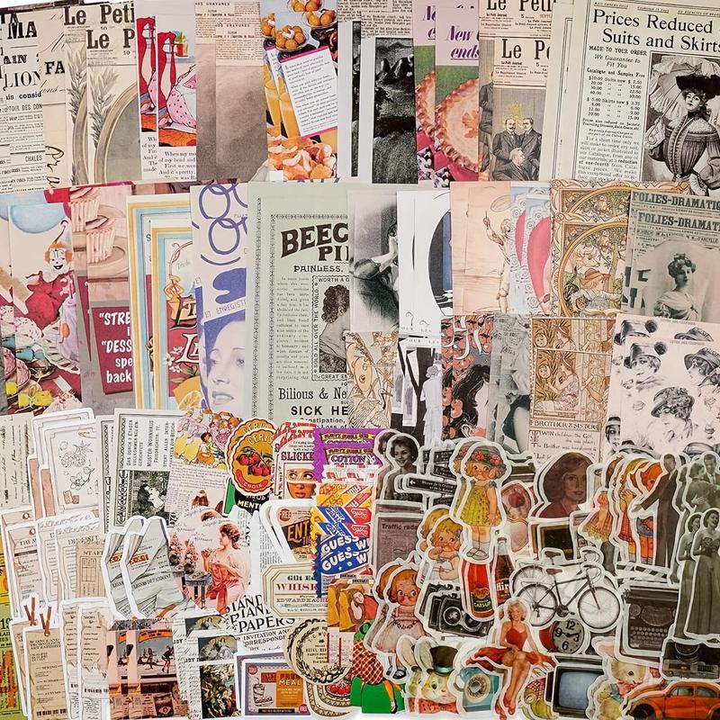 Vintage Scrapbooking Supplies Pack, 200 Sheets pack Retro Stamp Sticker, DIY Decorative Paper for Scrapbooking & Journal Making