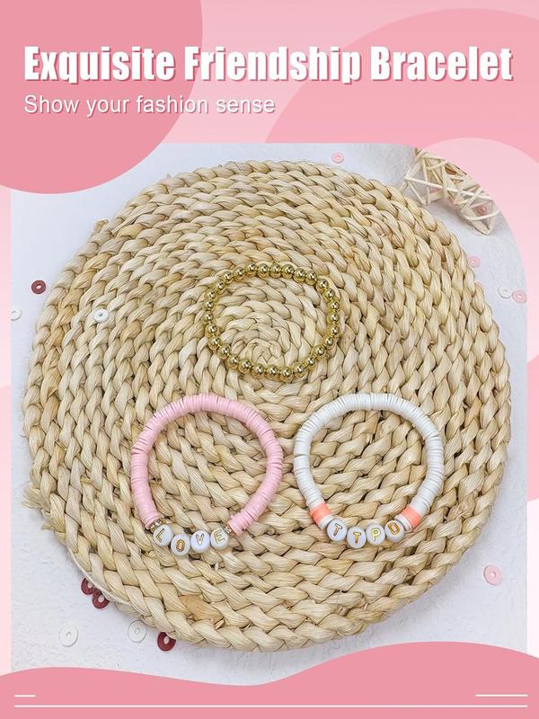 Diy Clay Beads with Elastic String Making Kit, Flat Beads for Friendship Bracelets, Diy Jewelry Making Supplies for Necklace and Bracelet, Fashion Accessories for Women & Girls for Holiday Gift