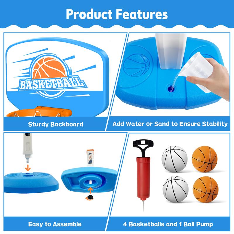Talgic Swimming Basketball Hoop, Poolside Water Basketball Hoop with 4 Balls and Pump,Basketball Goals Outdoor Play Basketball Hoop,Pool Basketball Games for Kids, Adults and Family.