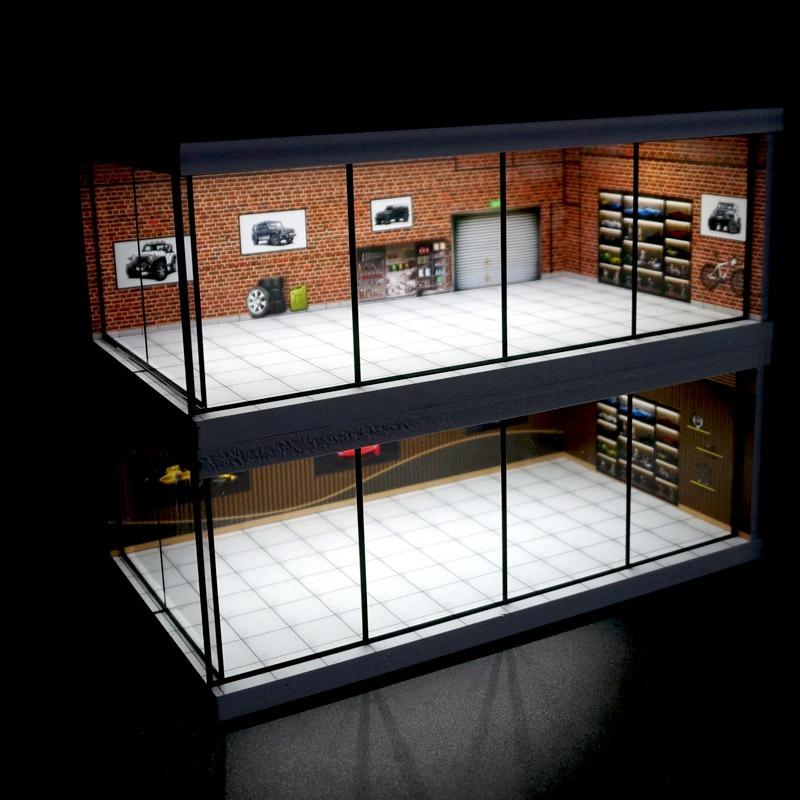 1 64 Scale Diorama Car Garage Model LED Lighting City Street View Car Showroom Model Car Parking Lot Scene Display Model Collection Toy Gift hot  wheels diorama  display
