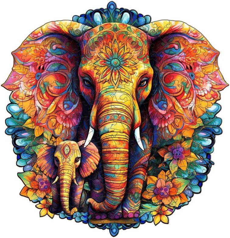 Wooden Puzzles for Adults, Mandala Elephant (L-280pcs) Wooden Jigsaw Puzzles Kids, 12.2*11.8in Unique Shaped Animal Wood Puzzles Adults, Wooden Animal Puzzle Birthday Gift Family Puzzles Game