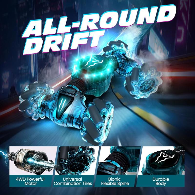 Remote Control Car Cars for Boys Girls, 2.4GHz 4WD Gesture Sensing Stunt Car Toys - 360° Rotating Double Sided Hand Controlled Car with Lights, Gifts for Kids