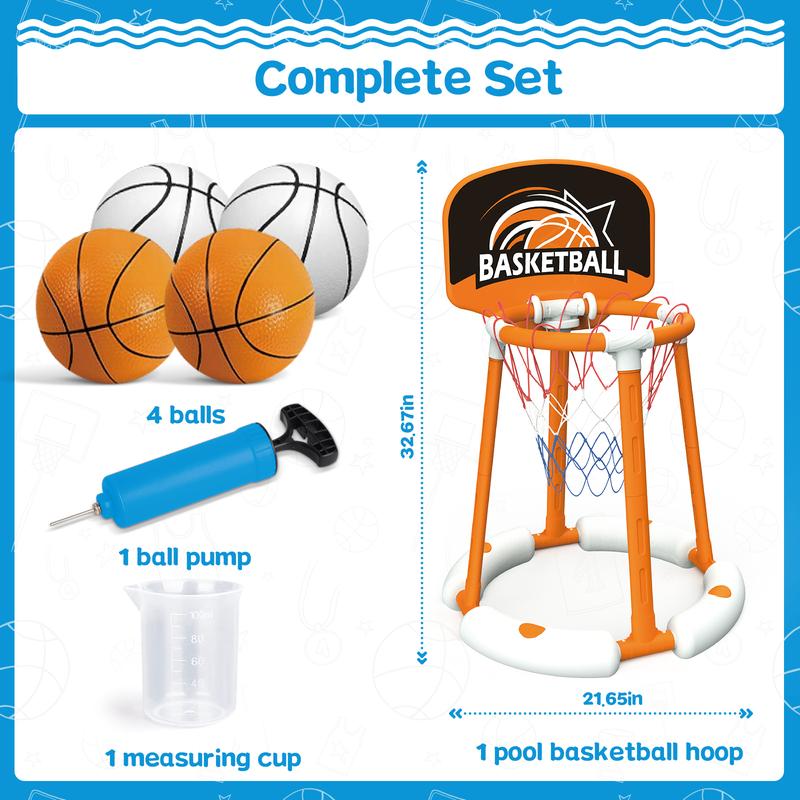 Talgic Swimming Basketball Hoop, Poolside Water Basketball Hoop with 4 Balls and Pump,Basketball Goals Outdoor Play Basketball Hoop,Pool Basketball Games for Kids, Adults and Family.