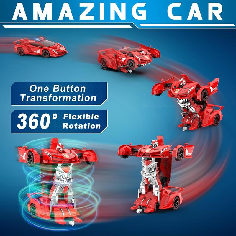 Remote Control Car - Transform Toys Car Robot, One Button Deformation to Robot with Flashing Light,360 Degree Rotating, Girls Boys Toys 2.4Ghz 1:18 Scale Transforming Police Car Kids Toys with