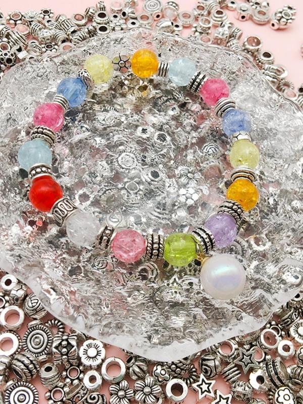 Boho Style Flower & Star Design Alloy Beads, 30pcs set Vintage Charms for Women & Girls, DIY Jewelry Accessories for Bracelet & Necklace Making
