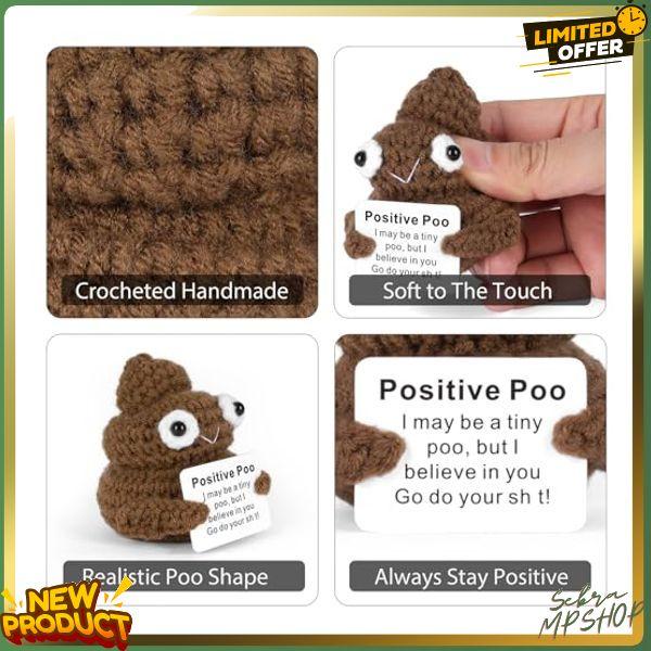 Funny Positive Poo, Cute Crochet Potato Partner Toy with Positive Card Cheer Up Funny Gag Gifts for Best Friend Birthday Housewarming Women Teacher Fall