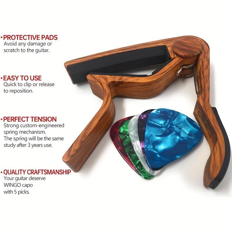 Guitar Capo Set, 1 Count Guitar Capo & 5 Counts Random Color Guitar Pick Set, Music Accessories for Acoustic Guitar & Electric Guitar