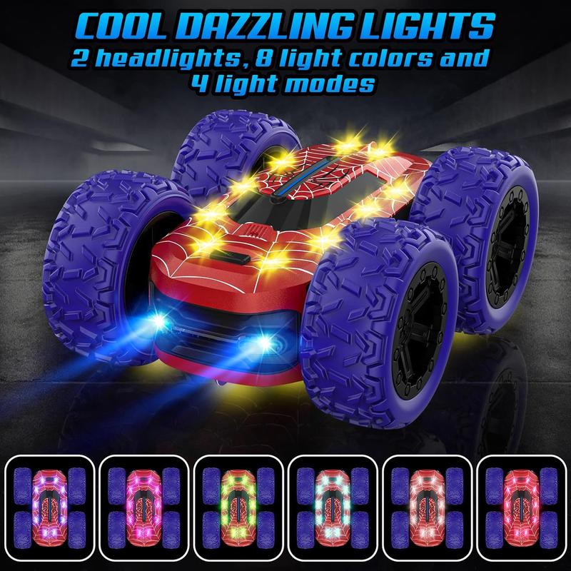 Remote Control Car for Boys, RC Cars for Kids with Colorful LED Lights, 2.4Ghz Double Sided 360° Flips 4WD Stunt Car, Rechargeable Toy Cars for Boys Girls Ages 4-6 5-7 6-8 8-12 Birthday Gift electric rc control stunt dinosaur truck rc car
