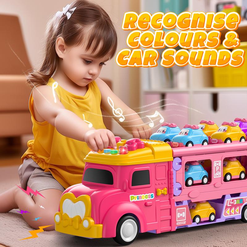 Toddler Toys for 2 3 4 5 Years Old Girls, 7-in-1 Foldable Ejection Trucks for Toddlers 2-4 Years, Toys for 4 Year Old Girls with Light & Music, Birthday Gift for 2 3 4 5 Year Old Girl