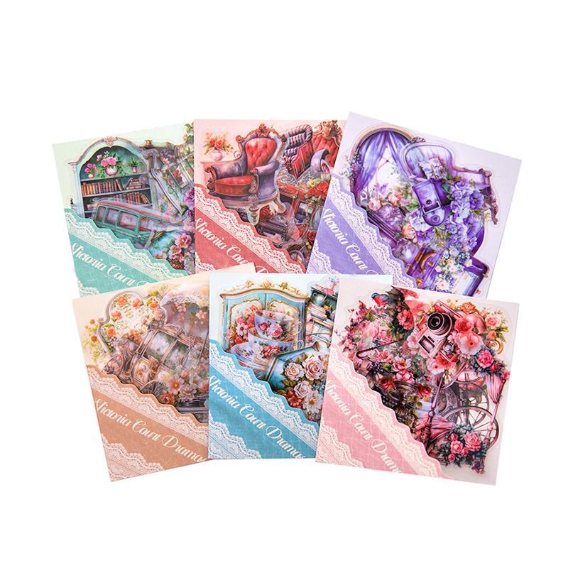 Vintage Car & Furniture Pattern Sticker, 10pcs pack Romantic Decorative Declas, DIY Scrapbooking & Journal Making Supplies