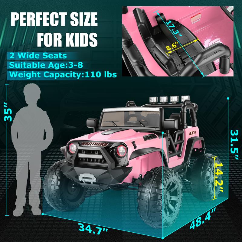 Hikole 24V Ride-ons toy Car with Parent's control，2 Seater, 2x200W Motor, 3 Speeds, Spring Suspension, Music Player, LED Lights, Remote Contro，for Boys and Girls，Good Price，One pack