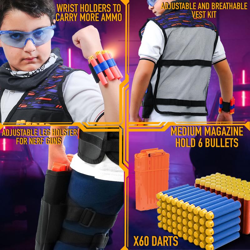 JoyX Tactical Vest Kit Compatible with Nerf Guns for Boys N-Elite Series with 40 Foam Darts for Gun Holster Protective Action Gear