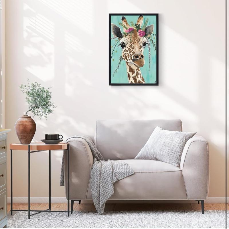 Paint by Numbers Kit for Adults Beginner & Kids Ages 8-12 with Wooden Frame Easy Acrylic on Canvas 9x12 inch with Paints and Brushes, Giraffe(Include Framed)