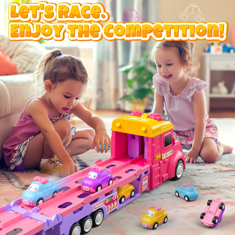 Toddler Toys for 2 3 4 5 Years Old Girls, 7-in-1 Foldable Ejection Trucks for Toddlers 2-4 Years, Toys for 4 Year Old Girls with Light & Music, Birthday Gift for 2 3 4 5 Year Old Girl