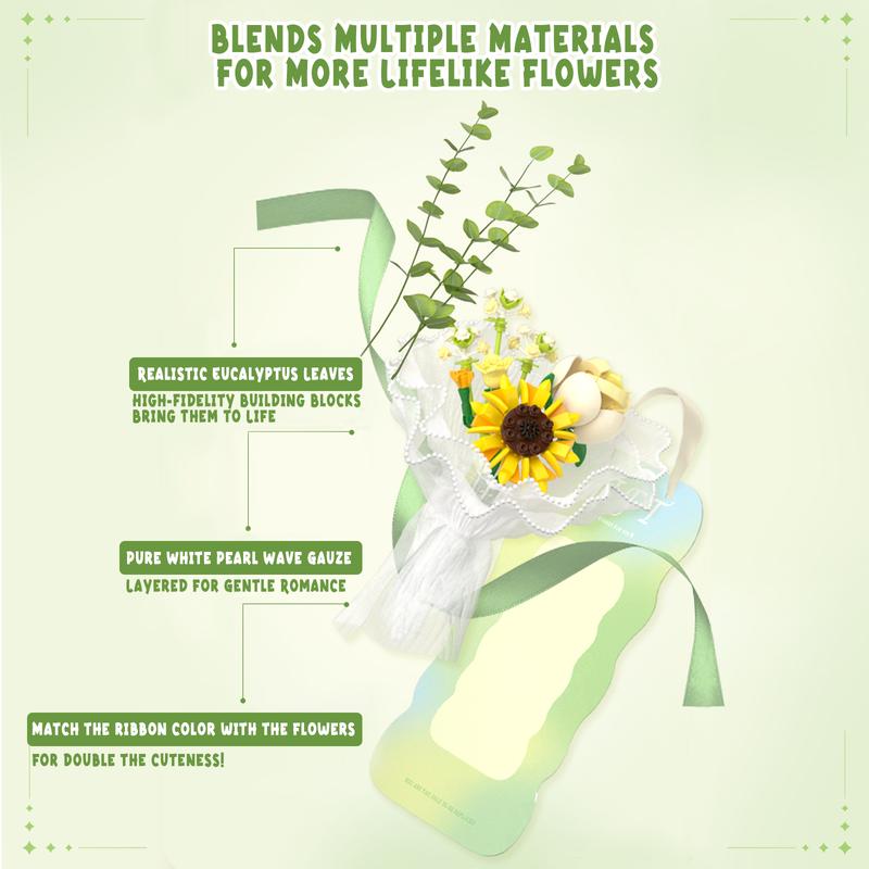 Flower Bouquet Building Set with Greeting Card, Multifunctional Design for Handheld Bouquet, Display, or Hanging Ornament, Perfect Gift for Sweet Lovers or Friends.