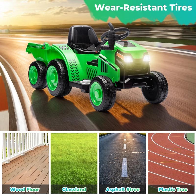 Kids Ride On Electric Tractor,Kids Ride On Toy.2WD,Non-skid tires, steering wheel, foot pedal,With Removable storage tug,Light,Bluetooth,Music,MP3,USB,Power Display For Kids Aged 3+.  12V ride-on toy