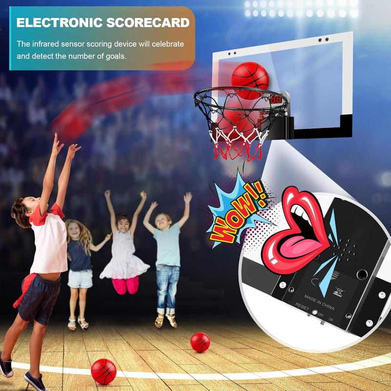 Indoor Basketball Hoop Boys Gifts for Teens and Adults Door Room Basketball Hoop Mini Hoop with Electronic Scoreboard, 3 Balls and Batteries Basketball Toys for 12+
