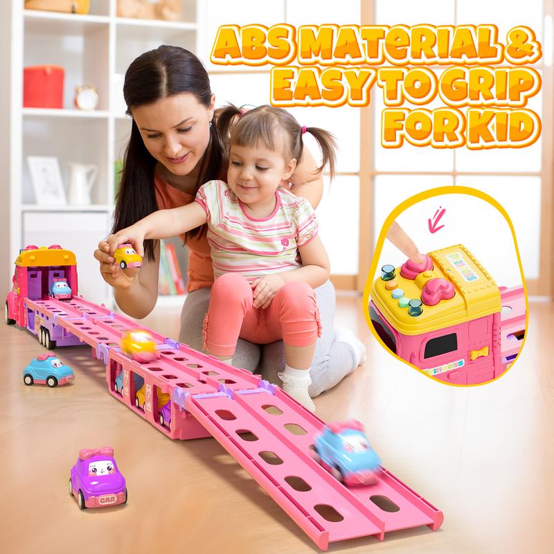 Toddler Toys for 2 3 4 5 Years Old Girls, 7-in-1 Foldable Ejection Trucks for Toddlers 2-4 Years, Toys for 4 Year Old Girls with Light & Music, Birthday Gift for 2 3 4 5 Year Old Girl