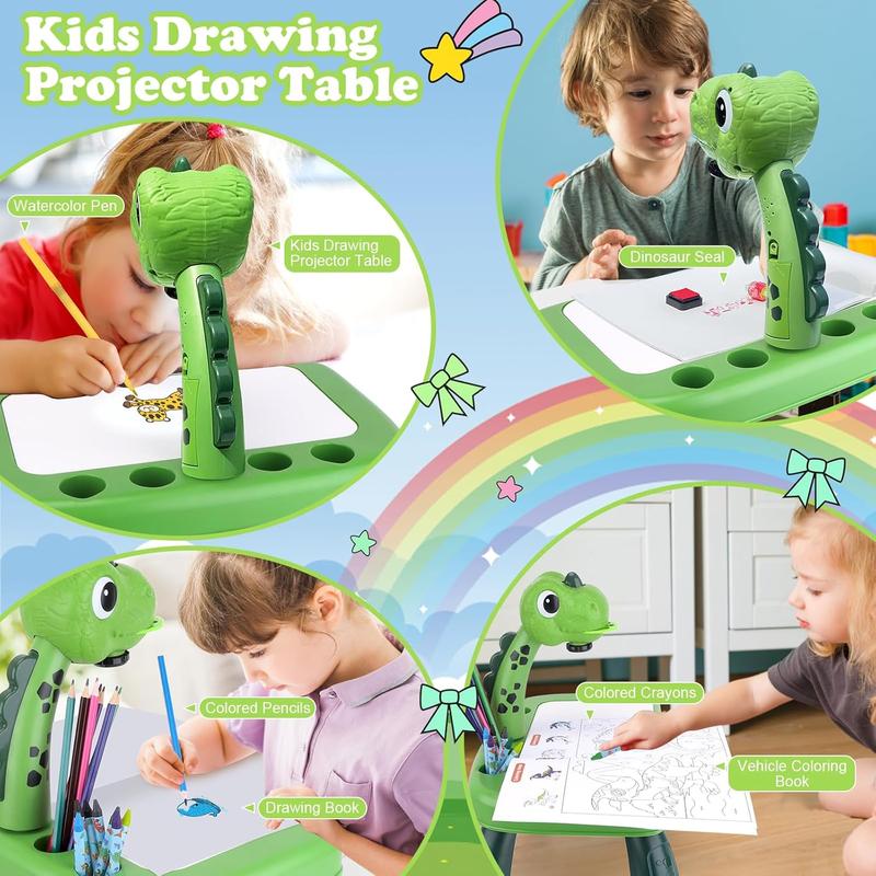 Dinosaur Drawing Projector Table Set for Kids Boys Include Dinosaur Art Supplies, Doodle Sketcher Table Kit Tracing and Painting Projection Christmas