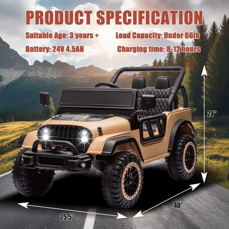POSTACK 24 Volt Ride on Toys for Boys Girls, 4x4 Kids Ride on Car with Parental Remote Control, Power 4 Wheels Electric Car for Kids to Drive, 24V Kids UTV with Music, Bluetooth for Boys Girls, Khaki