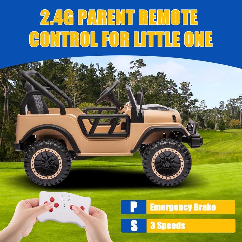 POSTACK 24 Volt Ride on Toys for Boys Girls, 4x4 Kids Ride on Car with Parental Remote Control, Power 4 Wheels Electric Car for Kids to Drive, 24V Kids UTV with Music, Bluetooth for Boys Girls, Khaki