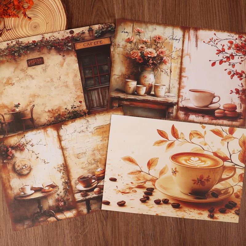 Leisure Coffee Theme DIY Junk Journals Kit, 66pcs set Including Hollow Textured Decoration Paper & Sticker, Scrapbooking Supplies, DIY Crafts
