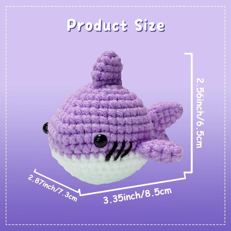Shark Design Complete Crochet Kit, 1 Set Cute Animal Crochet Starter Set with Instructions & Random Accessories, DIY Handmade Knitting Supplies for Beginners