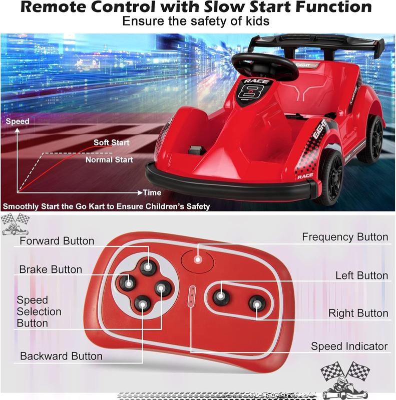 [ShopTab] Festival Joy Electric Go Kart, 4 Wheeler 6V Battery Powered Ride On Racing Car w Remote Control, Safety Belt, Slow Start, Music
