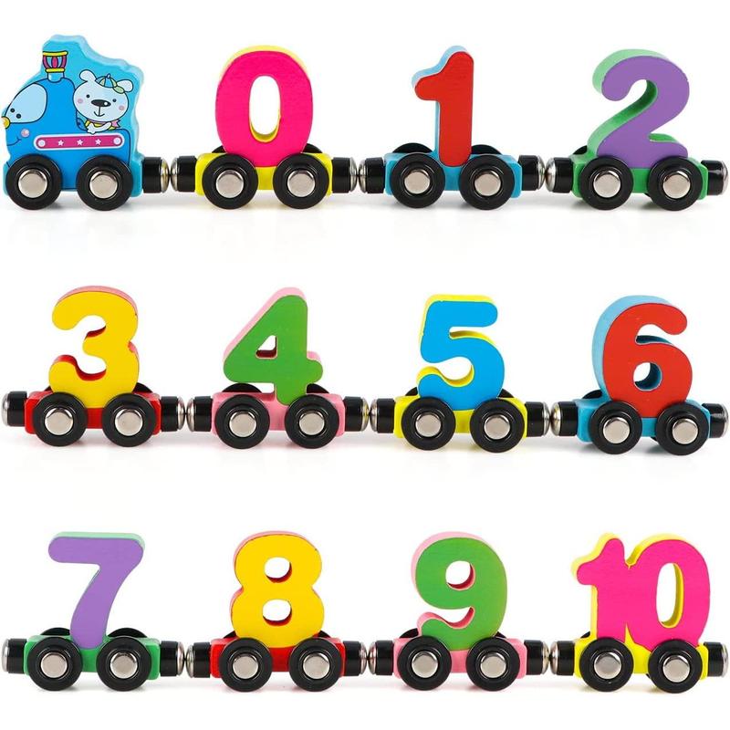 Montessori Toys 12 PCS Number Train Toys for 3 4 5 Year Old, Wooden Stronger Magnet Train Set Toy for Boys Girls Christmas Train