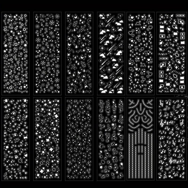Laser Star & Dot Pattern Sticker, 12pcs set Waterproof Glittering Decorative Sticker, DIY Decal for Scrapbooking, Journaling, Gift Wrapping