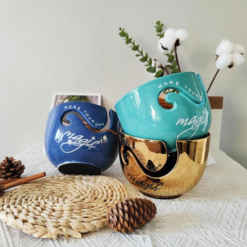 Handmade Ceramic Yarn Bowl for Crochet and Knitting Accessories -  Yarn Holder - Fits  Yarn Ball or 4 to 5 Small Balls - for Knitters and Crocheters 6.5'' x 4.5